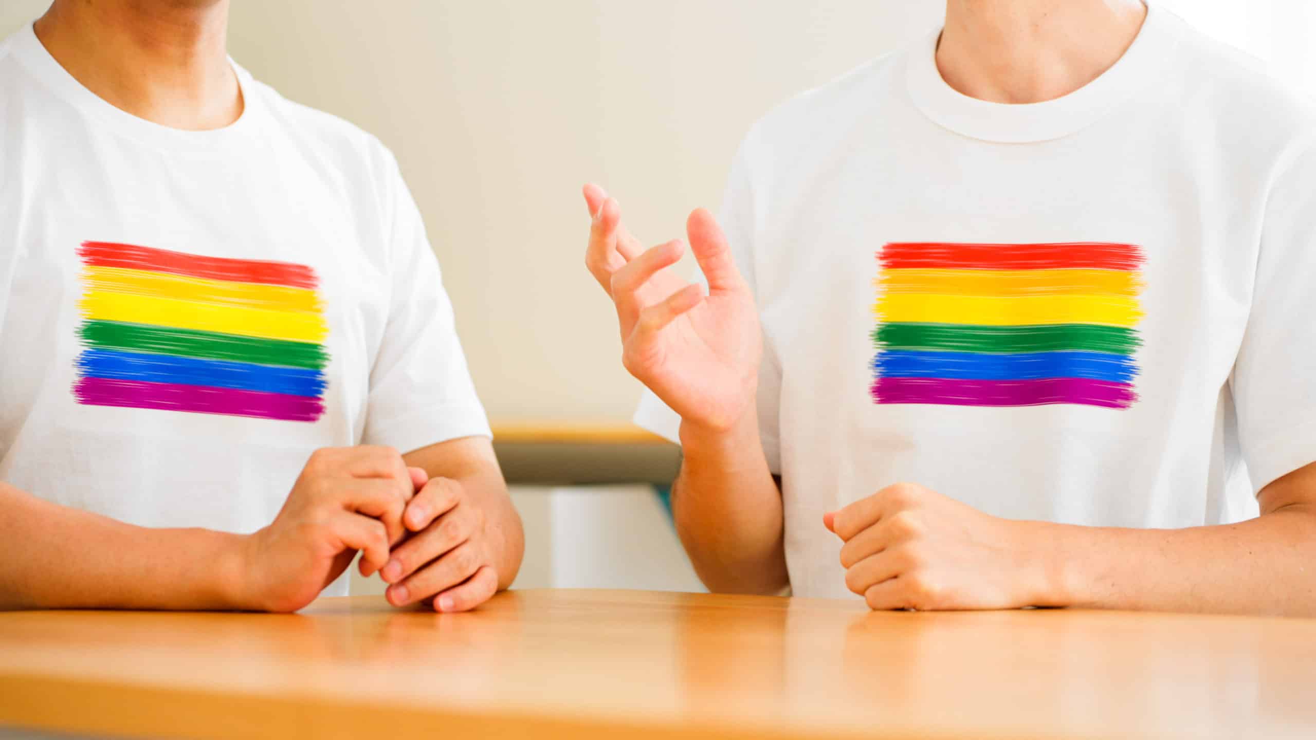 Dr Won Cosmetic FTM Top Surgery Trans wearing white shirts with rainbow print Dr Won Cosmetic FTM Top Surgery Trans wearing white shirts with rainbow print